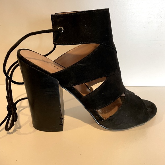 Microsuede black high heels! 🌟with chunky wood black heel Women’s size 8 - Picture 9 of 13